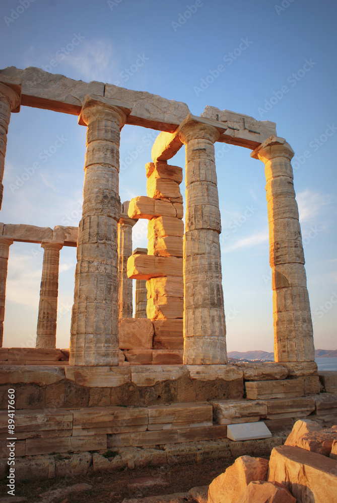 Greece. Cape Sounion - Ruins of an ancient Greek 