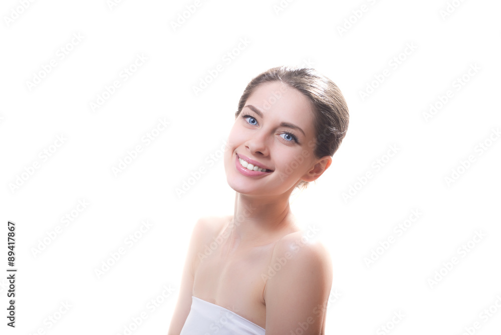 Young sexy happy lady in cotton towel isolated Young sexy happy lady in cotton towel isolated