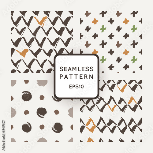Set of vector seamless patterns with grungy hand-drawn elements
