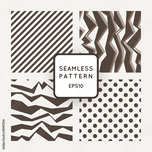 Set of vector seamless monochromatic patterns with broken lines