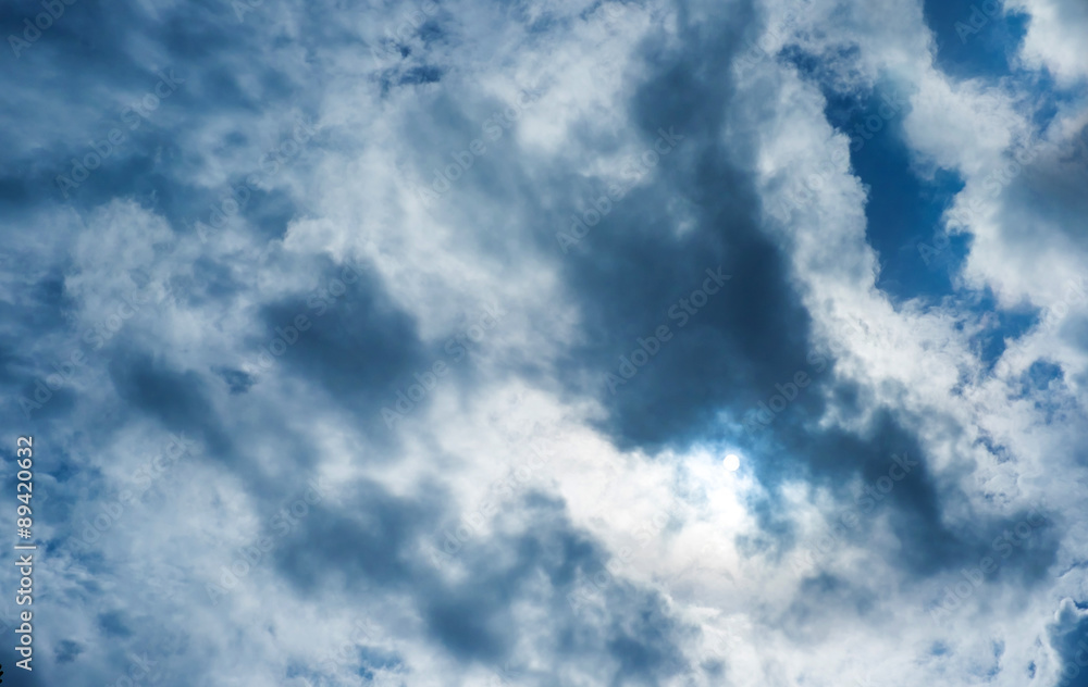 Dark sky before rain and sun behind cloud Dark sky before rain and sun behind cloud