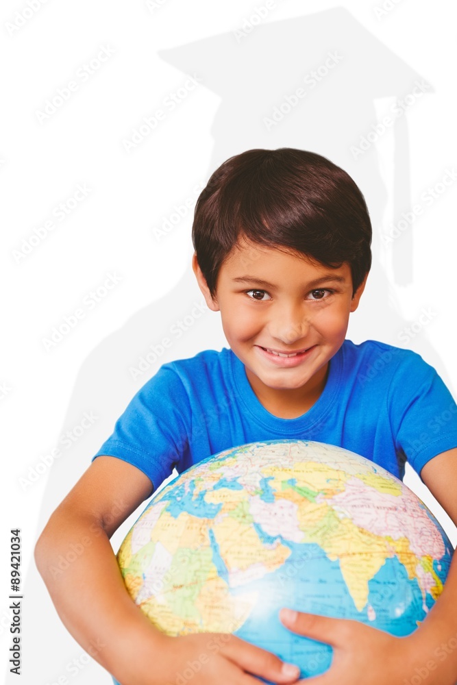 Composite image of pupil holding globe Composite image of pupil holding globe