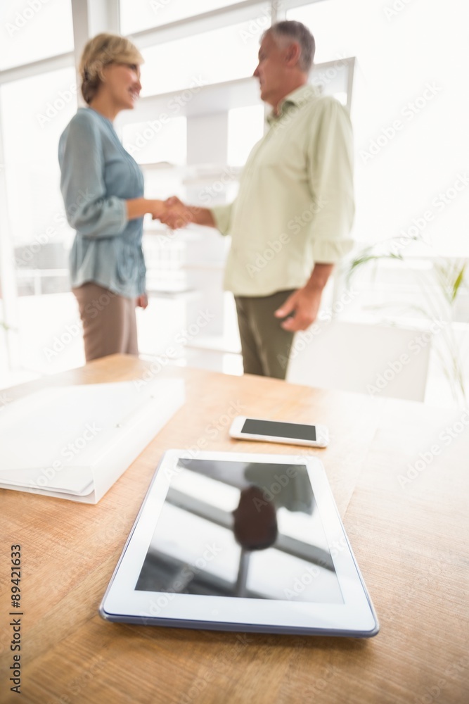 Obraz premium Two business colleagues shaking hands