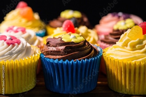 Delicious cupcakes on a table