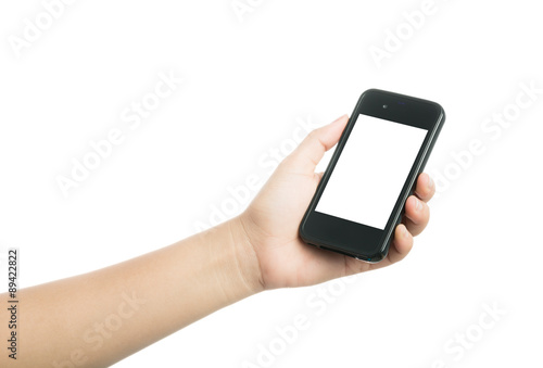 Wallpaper Mural Woman hand holding black smart phone with blank screen Torontodigital.ca