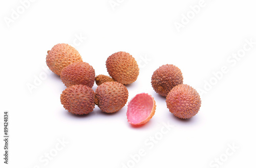 Lychee. Fresh lychees  on white background