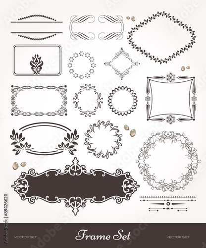 Vector set with calligraphic frames and page decoration.