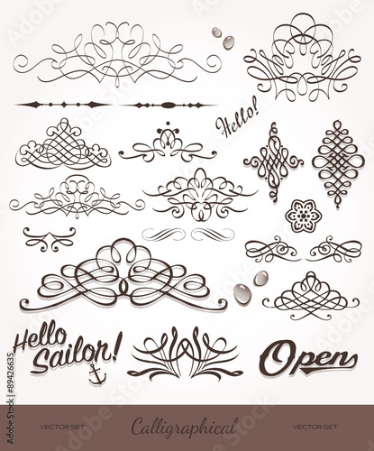 Vector set with calligraphic elements and page decoration.
