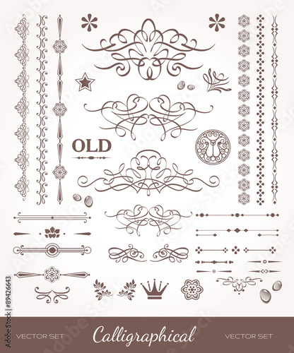 Vector set with calligraphic elements and page decoration.