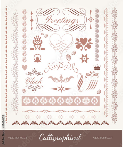 Vector set with calligraphic elements and page decoration.
