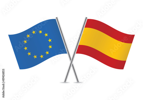 Spain and European Union flags. Vector illustration. Free Download Spain and European Union flags. Vector illustration. - GFXLoad