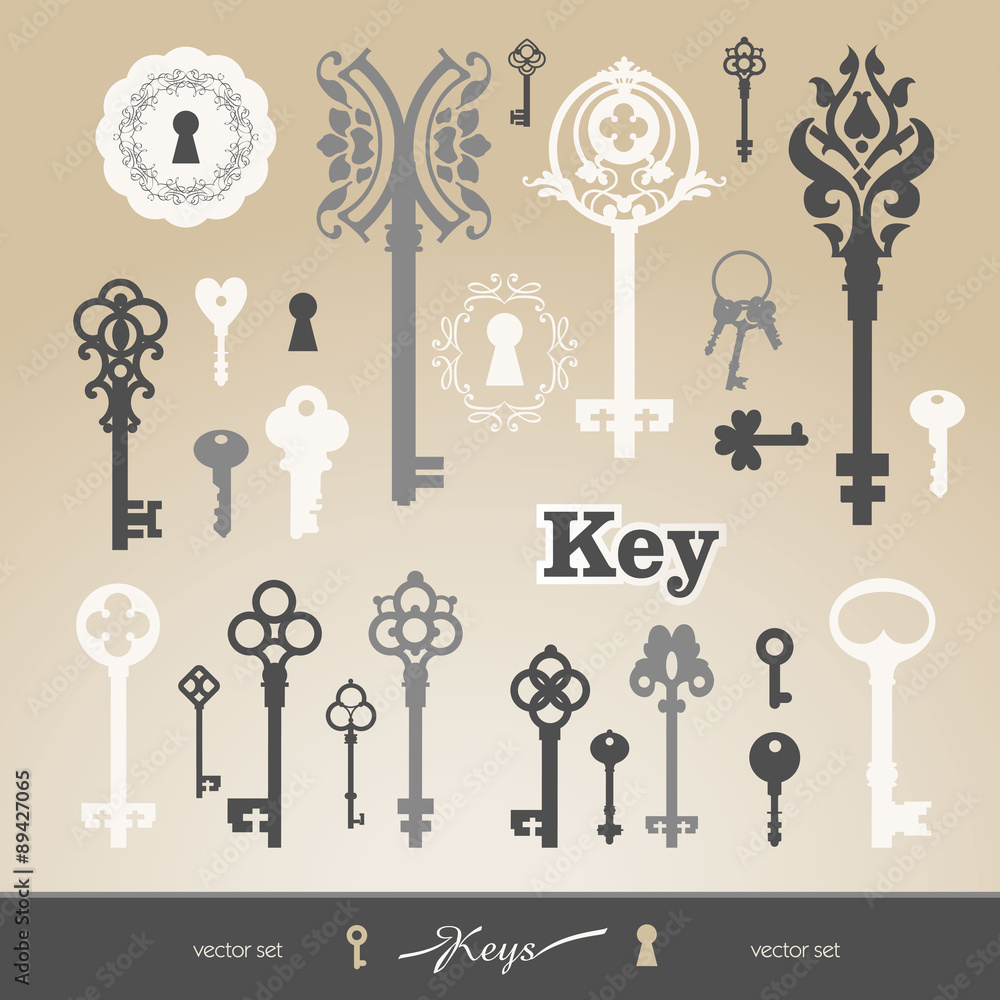 Vector Illustration of vintage keyholes & keys.