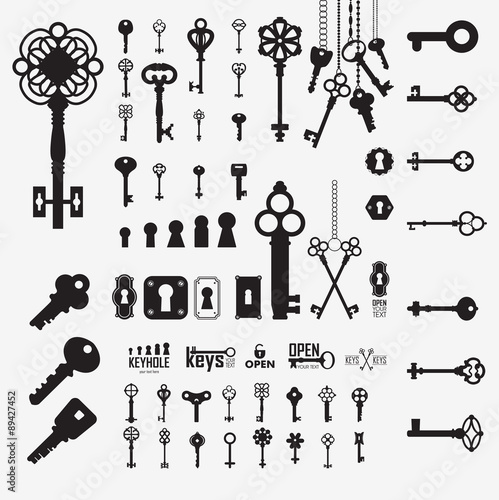 Vector Illustration of vintage keyholes   keys.