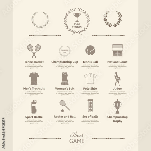 Sports objects. Set of tennis icons.