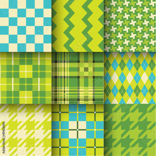 Set of seamless backgrounds with pattern striped, chess, checker