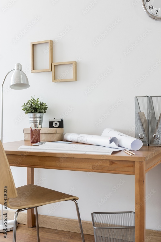 Simple wooden desk and chair