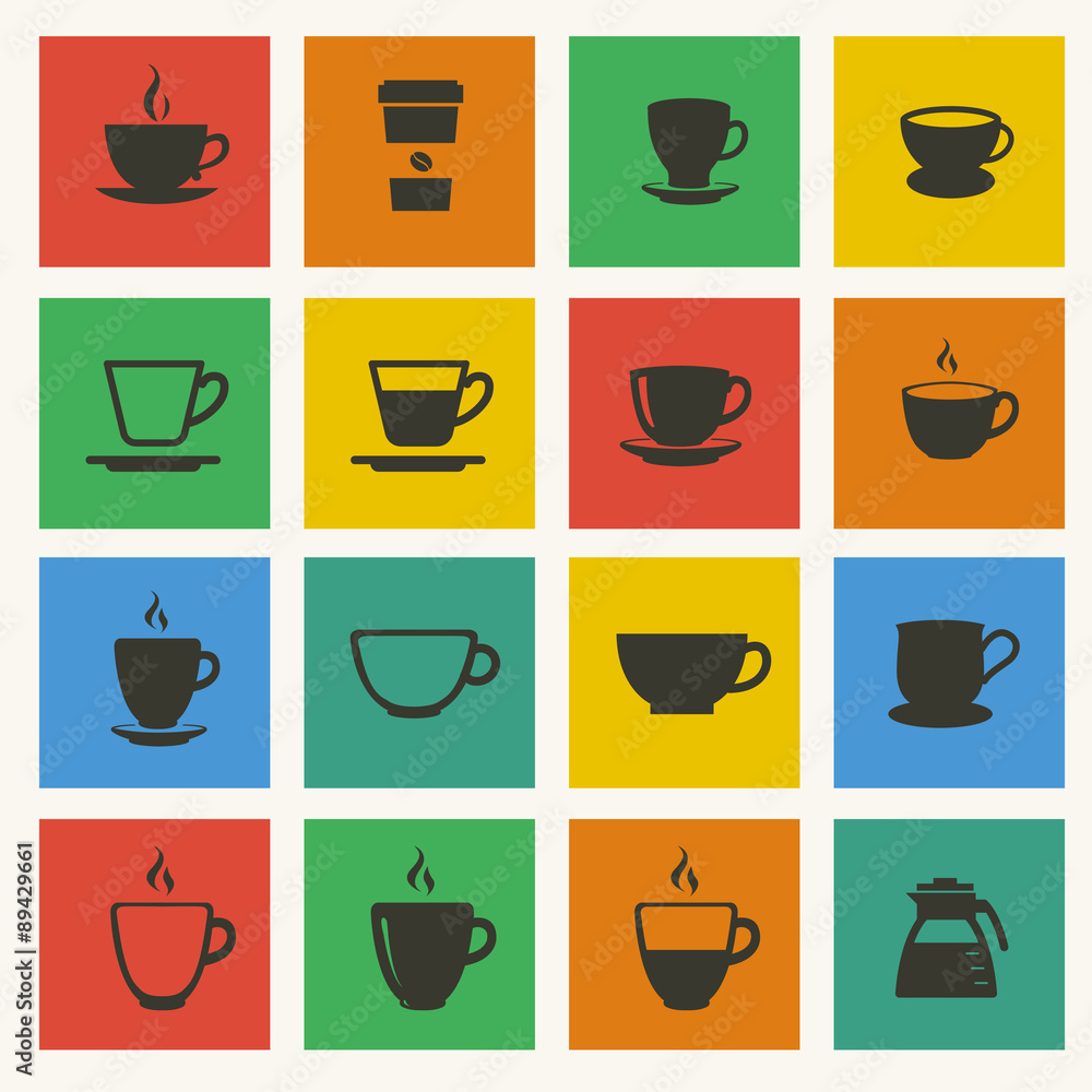 Coffee & tea icons set. Cups for coffee and tea.