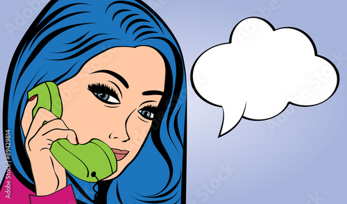 woman chatting on the phone, pop art illustration
