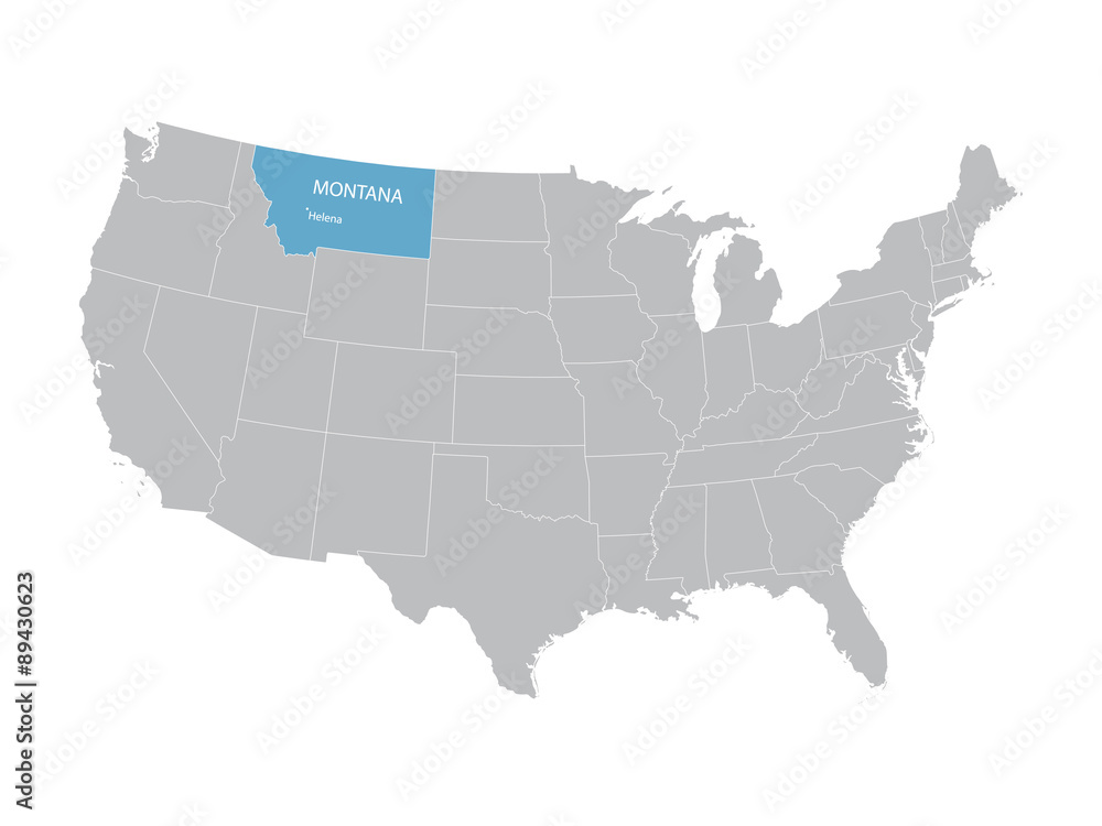grey vector map of United States with indication of Montana