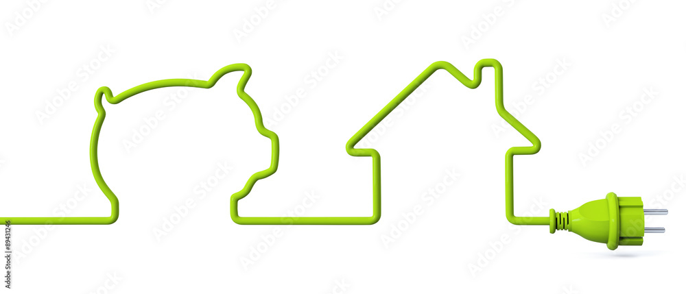 Green power plug - piggy bank - house Green power plug - piggy bank - house