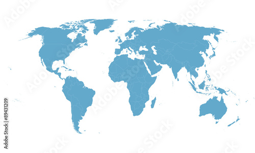 blue vector world map with all country borders