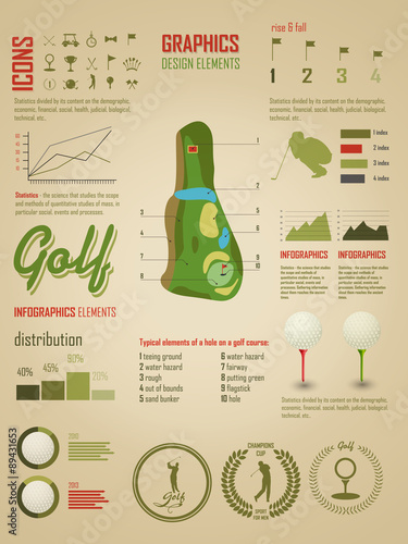 Golf. Vector Labels. Set elements of infographics about golf gam
