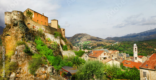 Corte - impressive medieval town in Corsica, panoramic view with