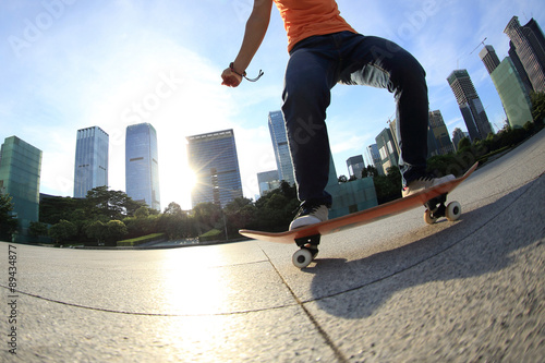 skateboarder skateboarding at sunrise city © lzf