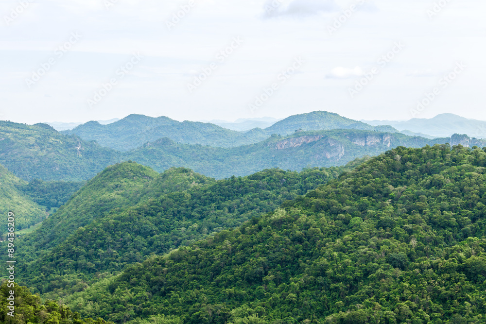 Naklejka premium View of mountain with fog, Khao Yai National Park, Thailand