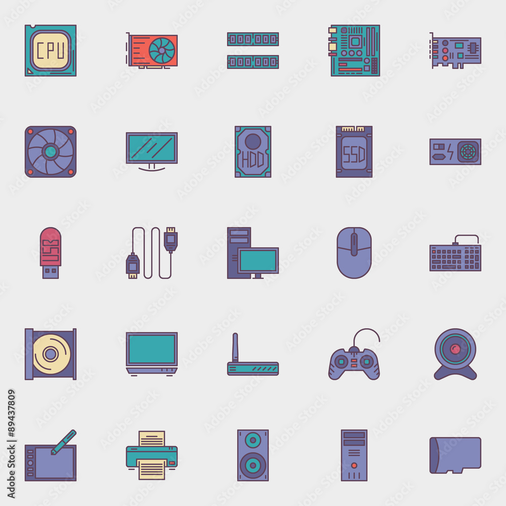 Computer hardware icons set Computer hardware icons set