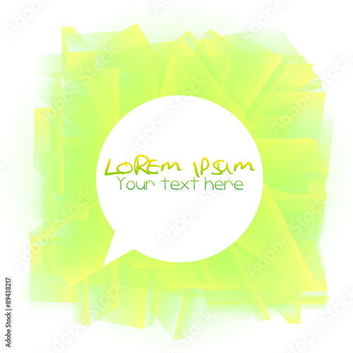 Vector speech bubble with abstract yellow and green background.