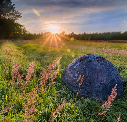 Stone at sunset.The great Russian plains photo