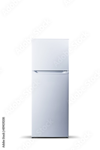White refrigerator. Fridge freezer isolated on white
