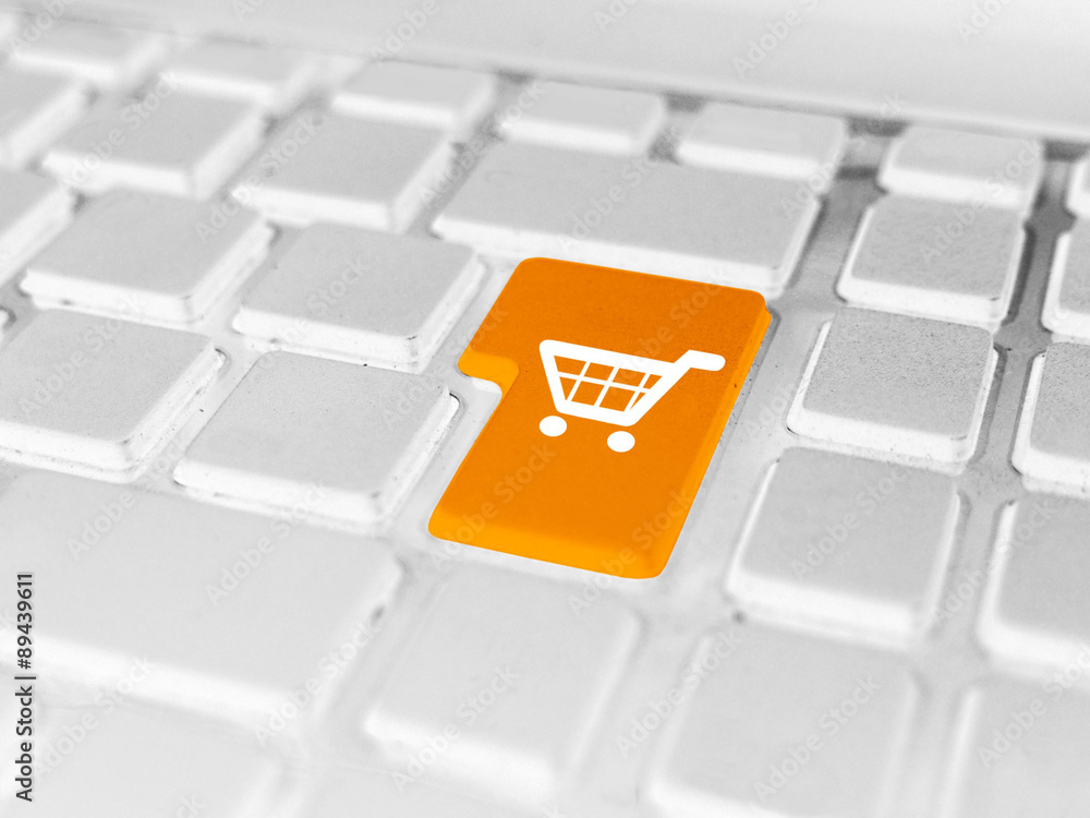PC Tastatur mit farbiger Enter Taste und Online Shopping / Online Shop  Symbol Stock Photo | Adobe Stock