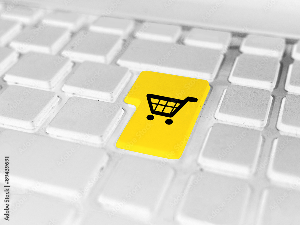 PC Tastatur mit farbiger Enter Taste und Online Shopping / Online Shop  Symbol Stock Photo | Adobe Stock