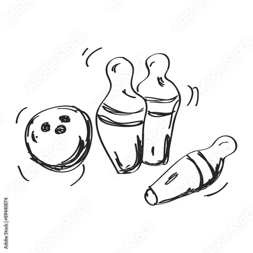 Simple doodle of a bowling ball and skittles