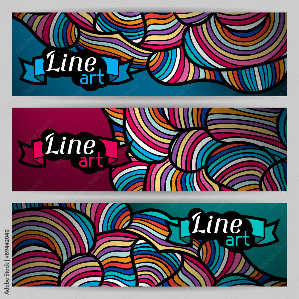 Banners with hand drawn waves line art Banners with hand drawn waves line art