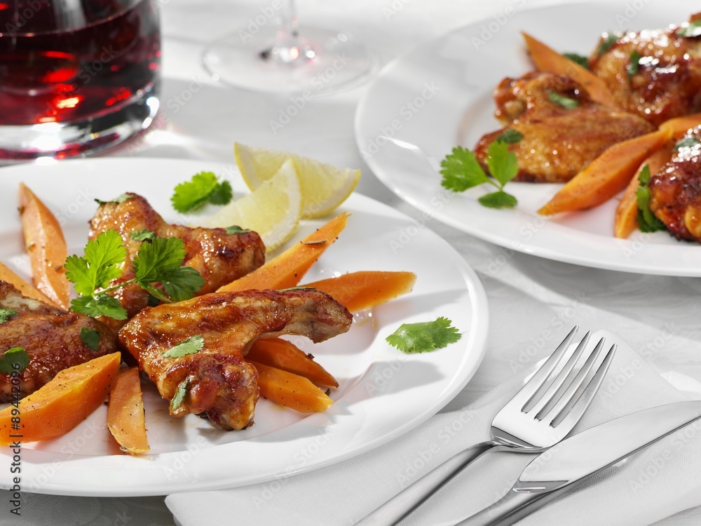 Chicken wings with carrots