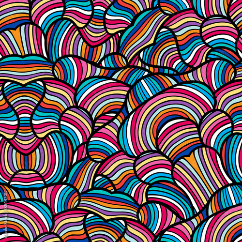 Seamless pattern with hand drawn waves line art