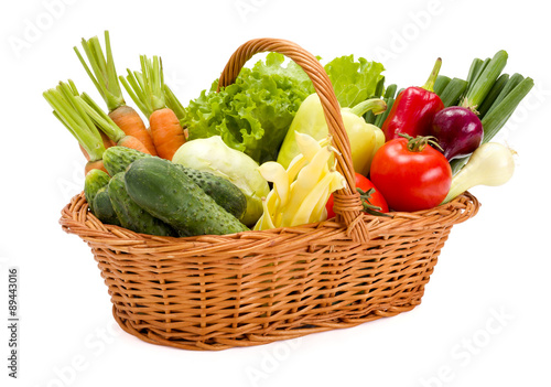 Basket with various fresh vegetables
