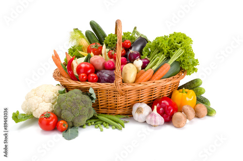 Basket with various fresh vegetables