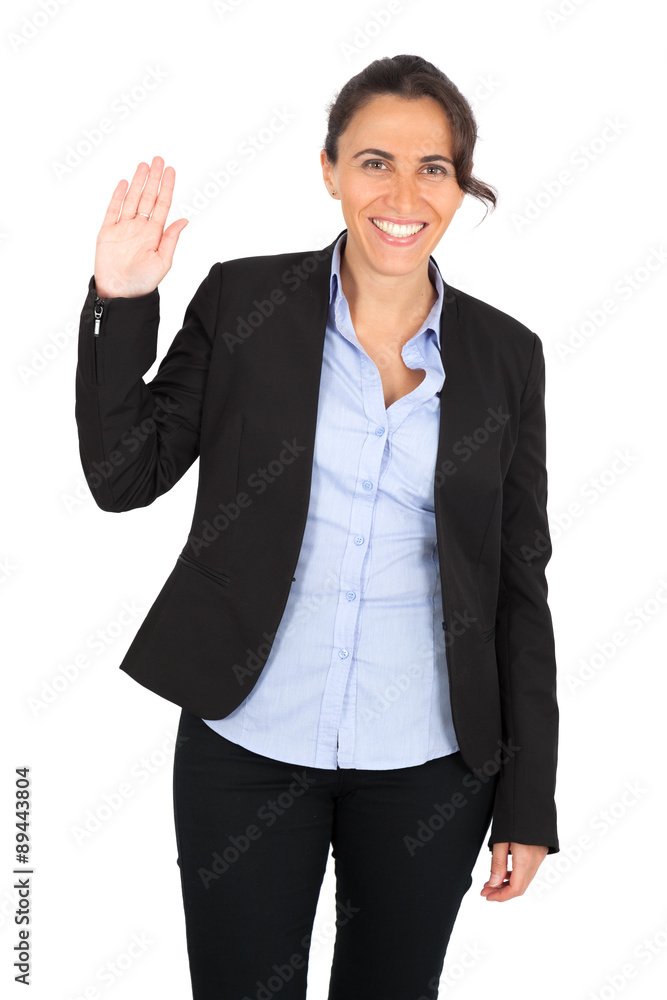 Beautiful woman doing different expressions in different sets of clothes: waving Beautiful woman doing different expressions in different sets of clothes: waving