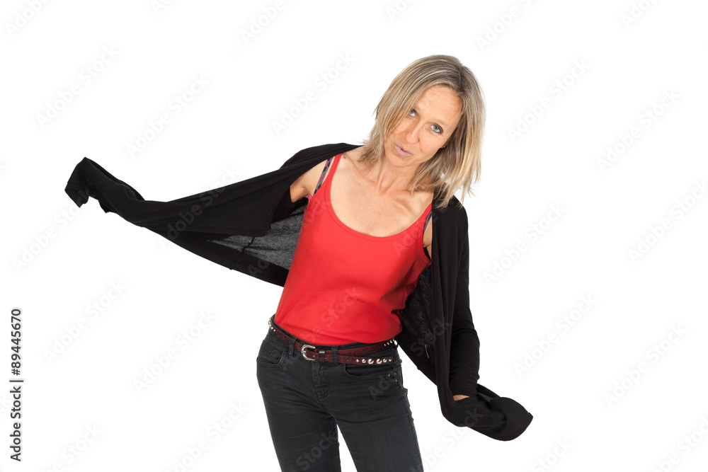 Beautiful woman doing different expressions in different sets of clothes: posing