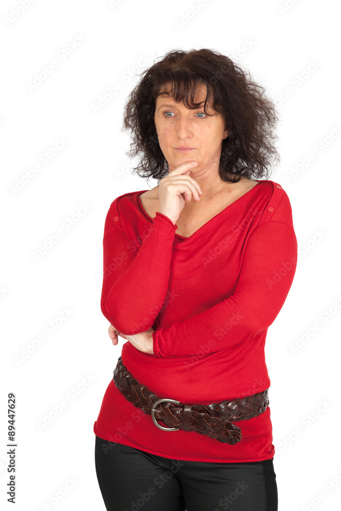 Beautiful woman doing different expressions in different sets of clothes: thinking Beautiful woman doing different expressions in different sets of clothes: thinking