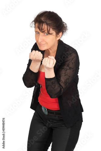 Beautiful woman doing different expressions in different sets of clothes: boxe