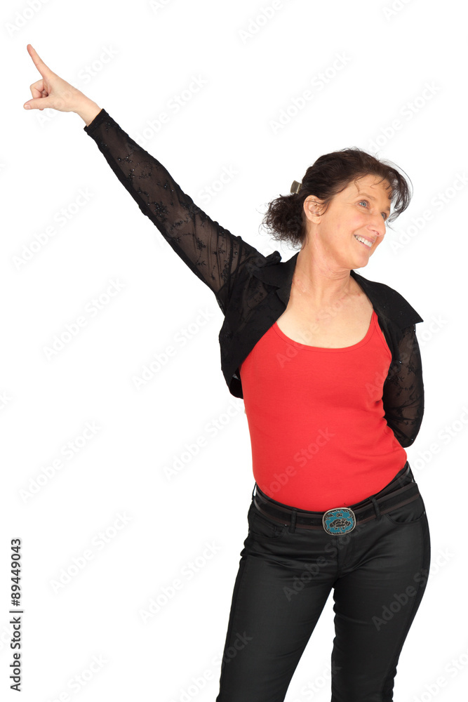 Beautiful woman doing different expressions in different sets of clothes: pointing Beautiful woman doing different expressions in different sets of clothes: pointing