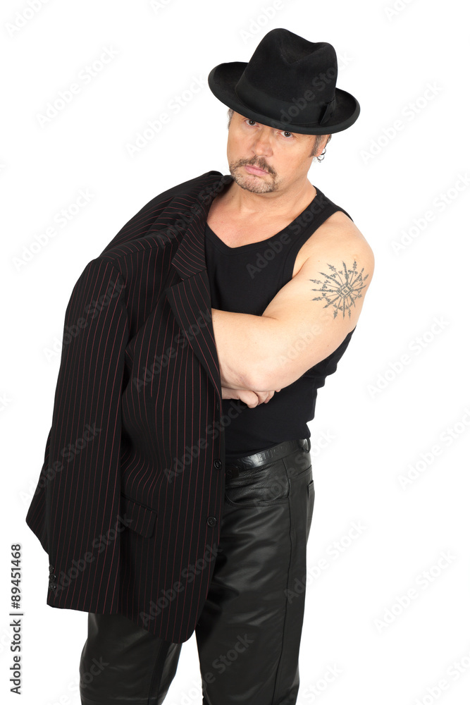 Handsome man doing different expressions in different sets of clothes: hands in pockets