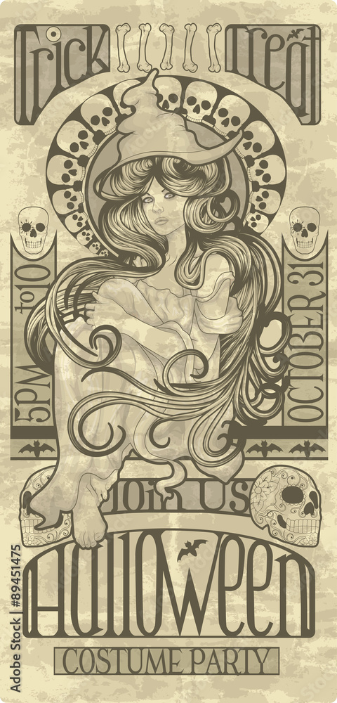 witch design in an art nouveau style for Halloween