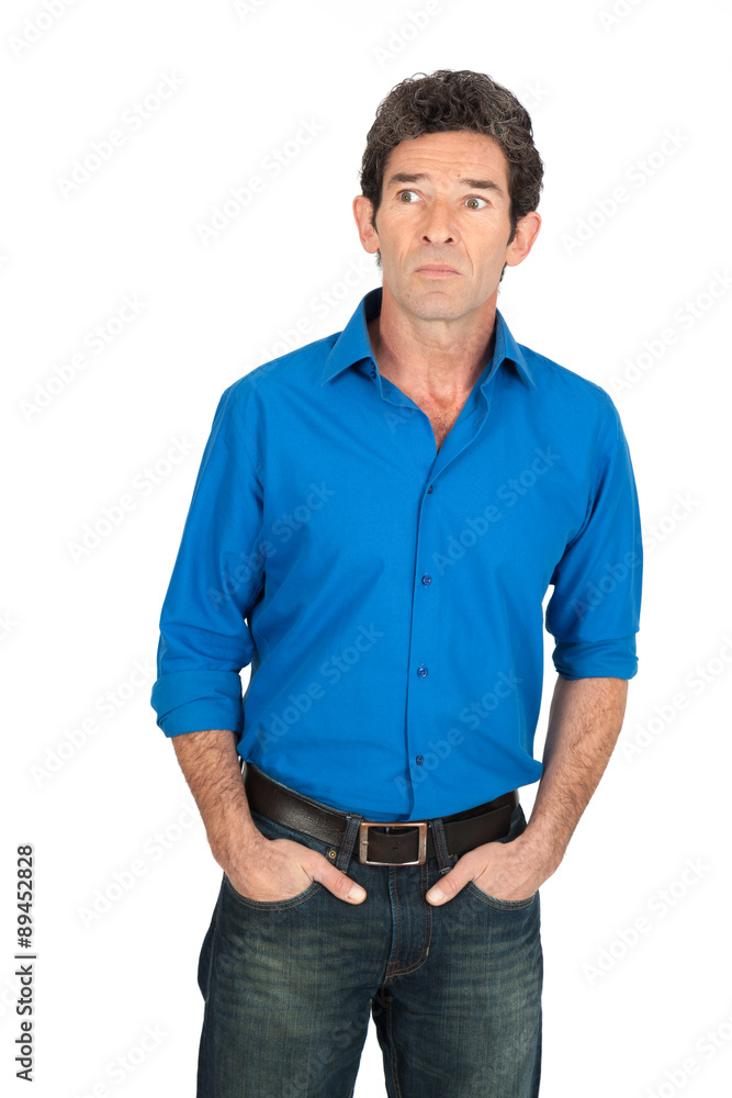 Handsome man doing different expressions in different sets of clothes: worried Handsome man doing different expressions in different sets of clothes: worried