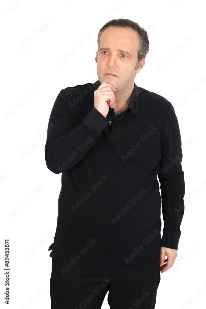 Handsome man doing different expressions in different sets of clothes: thinking Handsome man doing different expressions in different sets of clothes: thinking
